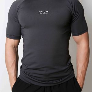 Active Muscle Fit Reglan Sleeve Performance T-Shirt Charcoal