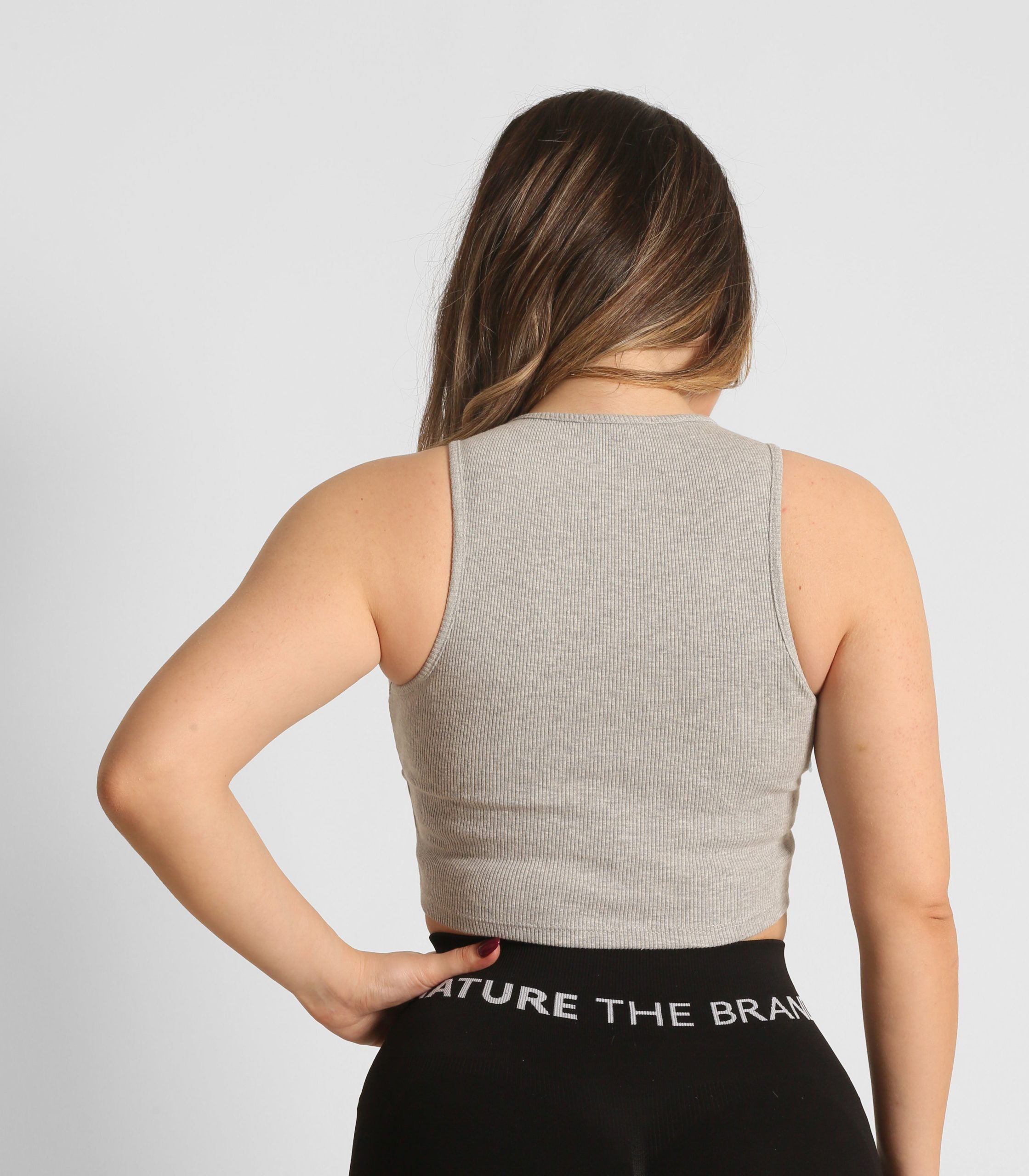 NTB Cleavage Ribbed Top Gray - Görsel 4