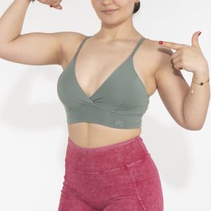 Dikişli Dekolteli Khaki Sporcu Bra