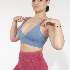 Dikişli Dekolteli Sky Blue Sporcu Bra