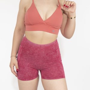 Büzgülü Yüksek Bel Kısa Tayt Şort Pembe