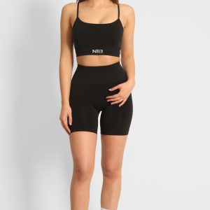 Yüksek Bel Büzgülü Push-Up Spor Şort Siyah