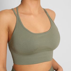 Sırt Detaylı Dikişsiz Sporcu Sutyeni Haki