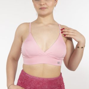 Dikişli Dekolteli Pink Sporcu Bra