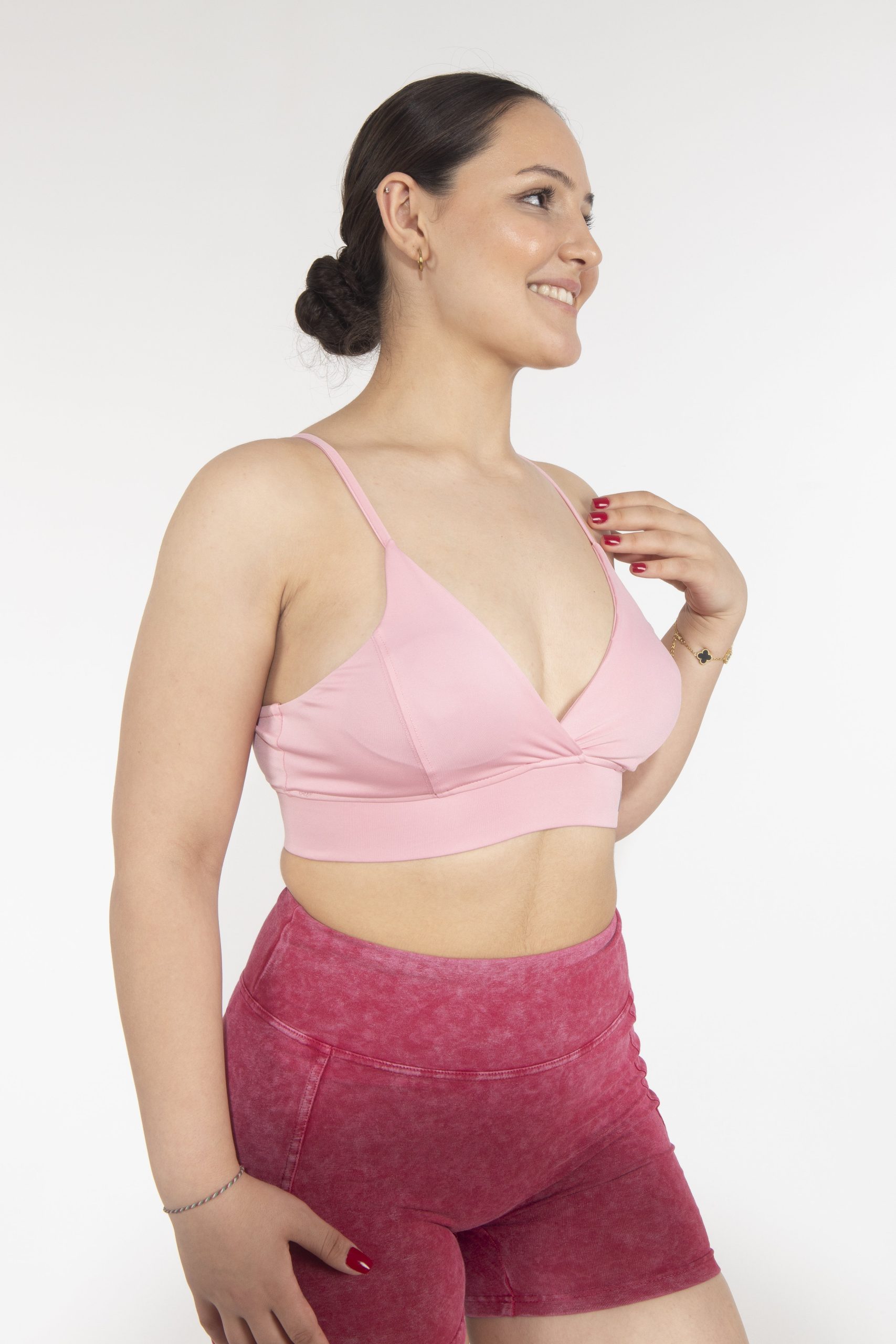 Dikişli Dekolteli Pink Sporcu Bra - Görsel 4