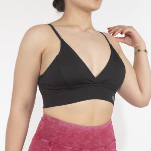 Dikişli Dekolteli Black Sporcu Bra